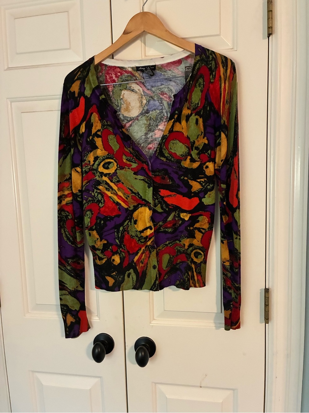 Audrey & Grace colorful Print V‑Neck Button Front cardigan sz M